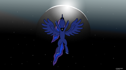 Size: 4000x2243 | Tagged: safe, artist:strachattack, princess luna, alicorn, pony, luna eclipsed, flying, moon, solo