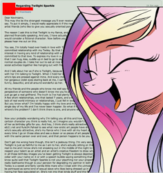 Size: 826x876 | Tagged: safe, princess cadance, twilight sparkle, cadance laughs at your misery, exploitable meme, meme, obligatory pony, text, wall of text