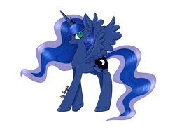 Size: 4000x3000 | Tagged: safe, artist:sannykat, princess luna, alicorn, pony, female, jewelry, looking at you, mare, regalia, simple background, smiling, solo, spread wings, white background, wings