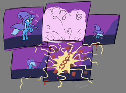 Size: 1280x953 | Tagged: dead source, safe, artist:spaerk, derpibooru import, trixie, pony, unicorn, magic duel, butt, comic, explosion, female, mare, plot, spaghetti, trip, tripsie