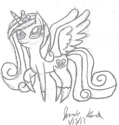 Size: 567x595 | Tagged: safe, artist:rainbow-pastel, princess cadance, alicorn, pony, monochrome, solo, traditional art