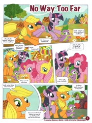 Size: 746x1000 | Tagged: safe, derpibooru import, applejack, fluttershy, pinkie pie, spike, twilight sparkle, dragon, earth pony, pegasus, pony, comic, german comic, muffin, no way too far, official, official content, translation, twilight is a lion