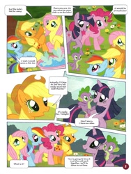 Size: 752x1000 | Tagged: safe, derpibooru import, applejack, fluttershy, pinkie pie, rainbow dash, spike, twilight sparkle, dragon, earth pony, pegasus, pony, comic, official, official content, slip 'n' slide, translation, twilight is a lion