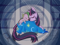 Size: 500x375 | Tagged: safe, artist:voiceless, derpibooru import, spike, twilight sparkle, dragon, ask, paranoid twilight, sleeping