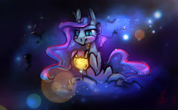 Size: 3236x2000 | Tagged: safe, artist:alumx, princess luna, alicorn, pony, blushing, cheese, eating, edible heavenly object, high res, hoof hold, lens flare, lunadoodle, moon, sitting, solo, space, tangible heavenly object