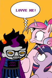 Size: 365x549 | Tagged: safe, edit, princess cadance, twilight sparkle, spoiler:comic, eridan ampora, exploitable meme, homestuck, meme, screaming armor, screaming eridan