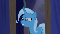 Size: 1280x720 | Tagged: safe, derpibooru import, screencap, trixie, pony, no second prances, crying, solo, teary eyes