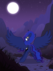 Size: 5400x7200 | Tagged: safe, artist:toxic-mario, princess luna, alicorn, hengstwolf, pony, werewolf, absurd resolution, angry, fangs, full moon, gritted teeth, looking up, moon, night, plot, sharp teeth, solo, transformation, wereluna