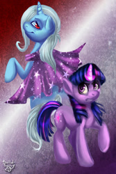 Size: 440x660 | Tagged: safe, artist:trojan-pony, derpibooru import, trixie, twilight sparkle, unicorn, duo, duo female, female, mare