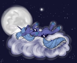 Size: 1280x1042 | Tagged: safe, princess luna, alicorn, pony, cloud, moon, night, s1 luna, solo