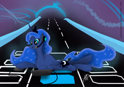 Size: 3416x2400 | Tagged: safe, artist:jorobro, princess luna, alicorn, pony, audiosurf, gamer luna, rhythm game, solo