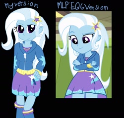 Size: 1534x1464 | Tagged: safe, artist:purplelover7, derpibooru import, trixie, equestria girls, blue skin, clothes, female, solo, two toned hair