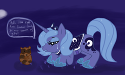 Size: 1374x826 | Tagged: safe, artist:princess-luna, princess luna, alicorn, pony, raccoon, artifact, crying, depressed, depression, s1 luna, sad, solo