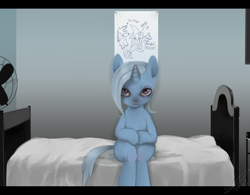 Size: 1600x1246 | Tagged: safe, artist:imalou, derpibooru import, trixie, pony, unicorn, ursa major, bed, female, injured, looking at you, mare, sitting