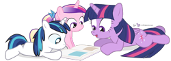 Size: 1050x375 | Tagged: safe, artist:dm29, princess cadance, shining armor, twilight sparkle, twilight sparkle (alicorn), alicorn, pony, unicorn, age regression, colt, cute, cutedance, female, filly, julian yeo is trying to murder us, mare, role reversal, shining adorable, simple background, transparent background, trio