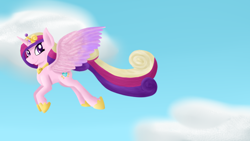 Size: 1360x768 | Tagged: safe, artist:timid tracks, princess cadance, alicorn, pony, female, flying, horn, solo