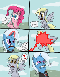 Size: 1700x2183 | Tagged: safe, artist:blackstar6969, derpibooru import, derpy hooves, pinkie pie, trixie, pegasus, pony, comic, female, mare, moral event horizon, no mouth, no nose, pure unfiltered evil, underp