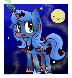 Size: 490x530 | Tagged: safe, artist:ameliayap, princess luna, alicorn, pony, :3, :d, moon, s1 luna, solo