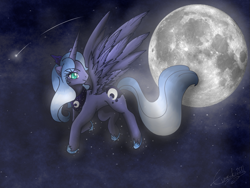 Size: 1055x793 | Tagged: safe, artist:paperlotus, princess luna, alicorn, pony, female, horn, mare, moon, solo