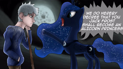 Size: 3840x2160 | Tagged: safe, artist:herostrain, princess luna, human, crossover, jack frost, rise of the guardians