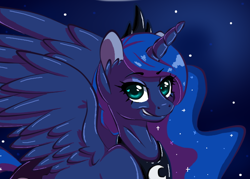 Size: 618x442 | Tagged: safe, artist:tami-kitten, princess luna, alicorn, pony, portrait, solo, spread wings