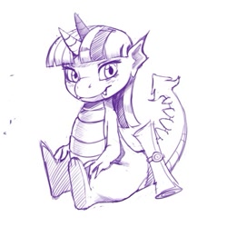 Size: 487x487 | Tagged: safe, artist:kevinsano, derpibooru import, twilight sparkle, dragon, dragonified, lineart, monochrome, simple background, solo, species swap, twilidragon, white background