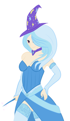 Size: 949x1633 | Tagged: dead source, safe, artist:fribox, derpibooru import, trixie, breasts, clothes, female, hand on hip, hat, humanized, simple background, solo, trixie's hat, white background