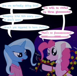 Size: 3000x2941 | Tagged: safe, artist:dazed-and-wandering, derpibooru import, pinkie pie, trixie, earth pony, pony, a christmas carol, comic, jacob marley