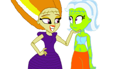 Size: 1193x670 | Tagged: safe, artist:ktd1993, derpibooru import, adagio dazzle, trixie, equestria girls, alternate hairstyle, female, frankenstein's monster, lesbian, shipping, triagio