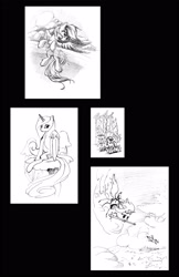 Size: 1974x3050 | Tagged: safe, artist:mcstalins, derpy hooves, princess cadance, alicorn, pegasus, pony, female, mare, monochrome, sketch dump, traditional art