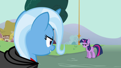 Size: 1280x720 | Tagged: safe, derpibooru import, screencap, trixie, twilight sparkle, pony, magic duel