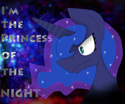 Size: 1600x1333 | Tagged: safe, artist:heedheed, princess luna, alicorn, pony, caption, serious face, solo