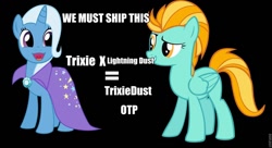 Size: 960x524 | Tagged: safe, derpibooru import, lightning dust, trixie, exploitable meme, faic, meta, otp, ponyface, shipping, text, trixiedust