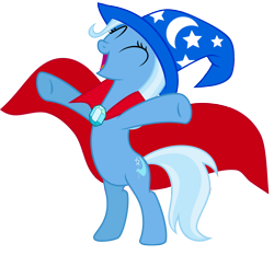 Size: 5238x4889 | Tagged: safe, artist:greenmachine987, derpibooru import, trixie, pony, unicorn, absurd resolution, cape, clothes, disney, eyes closed, female, hat, mare, open mouth, rearing, recolor, simple background, smiling, solo, the sorcerer's apprentice, transparent background, vector