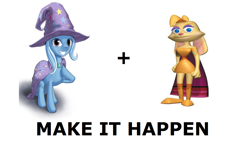 Size: 1176x700 | Tagged: safe, derpibooru import, trixie, all caps, bianca, exploitable meme, make it happen, meme, meta, spyro the dragon