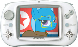 Size: 428x261 | Tagged: safe, artist:rainbowhairhuman, derpibooru import, trixie, computer, flag, game console, gp32, north korea