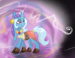 Size: 792x612 | Tagged: safe, artist:cat4lyst, derpibooru import, trixie, pony, unicorn, clothes, dress, female, magic, mare, romani, smiling, solo