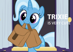 Size: 998x712 | Tagged: safe, derpibooru import, edit, edited screencap, screencap, trixie, pony, unicorn, to saddlebags and back again, to where and back again, bronybait, captain obvious, cute, diatrixes, image macro, meme, mouth hold, solo, trixie is cute