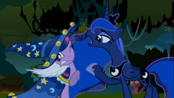 Size: 1366x768 | Tagged: safe, screencap, princess luna, twilight sparkle, alicorn, pony, unicorn, luna eclipsed, crown, female, horn, jewelry, mare, regalia, wings