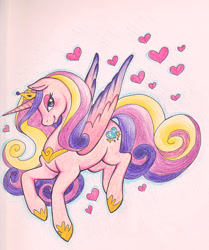 Size: 2208x2640 | Tagged: safe, artist:sovemis, princess cadance, alicorn, pony, heart, solo, traditional art