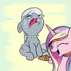 Size: 1000x1000 | Tagged: safe, artist:midnight-wizard, edit, princess cadance, silver spoon, alicorn, pony, cadance laughs at your misery, crying, cute, exploitable meme, ice cream, meme, obligatory pony, silverbetes, snot