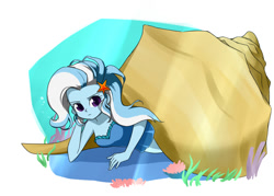 Size: 1105x792 | Tagged: safe, artist:twilite-sparkleplz, derpibooru import, trixie, equestria girls, clothes, fusion, hermit crab, midriff, shell, solo, unamused, underwater