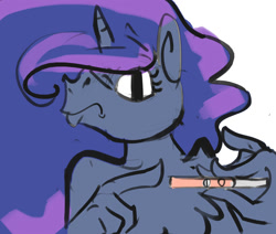 Size: 1000x848 | Tagged: safe, artist:alumx, princess luna, anthro, frown, looking at you, lunadoodle, meme, pointing, pregnancy test, pregnancy test meme, solo