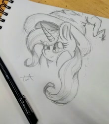 Size: 969x1095 | Tagged: safe, artist:pepperscratch, derpibooru import, trixie, pony, unicorn, bust, female, mare, monochrome, photo, portrait, sketch, solo, traditional art