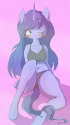 Size: 2500x4448 | Tagged: safe, artist:qicop, princess luna, anthro, belly button, pixiv, solo