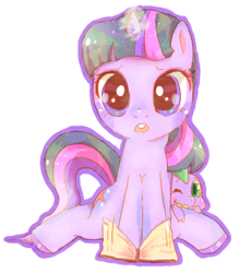 Size: 346x395 | Tagged: safe, artist:pastel-bunny, artist:pasuteru-usagi, derpibooru import, spike, twilight sparkle, unicorn twilight, dragon, pony, unicorn, book, cute, duo, female, glowing horn, horn, looking at you, magic, mare, open mouth, outline, simple background, sitting, spikabetes, twiabetes, white background