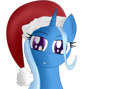 Size: 4961x3508 | Tagged: safe, artist:deathaura40s, derpibooru import, trixie, hat, santa hat, smiling