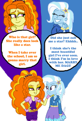 Size: 737x1083 | Tagged: safe, artist:ktd1993, derpibooru import, adagio dazzle, trixie, equestria girls, dialogue, female, lesbian, shipping, triagio