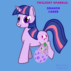 Size: 500x500 | Tagged: safe, artist:haretrinity, derpibooru import, spike, twilight sparkle, dragon, alternate cutie mark, alternate universe, baby, baby dragon, baby spike, filly, mama twilight, newborn