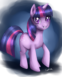 Size: 624x774 | Tagged: safe, artist:si1vr, derpibooru import, twilight sparkle, unicorn twilight, pony, unicorn, female, looking at you, mare, smiling, solo